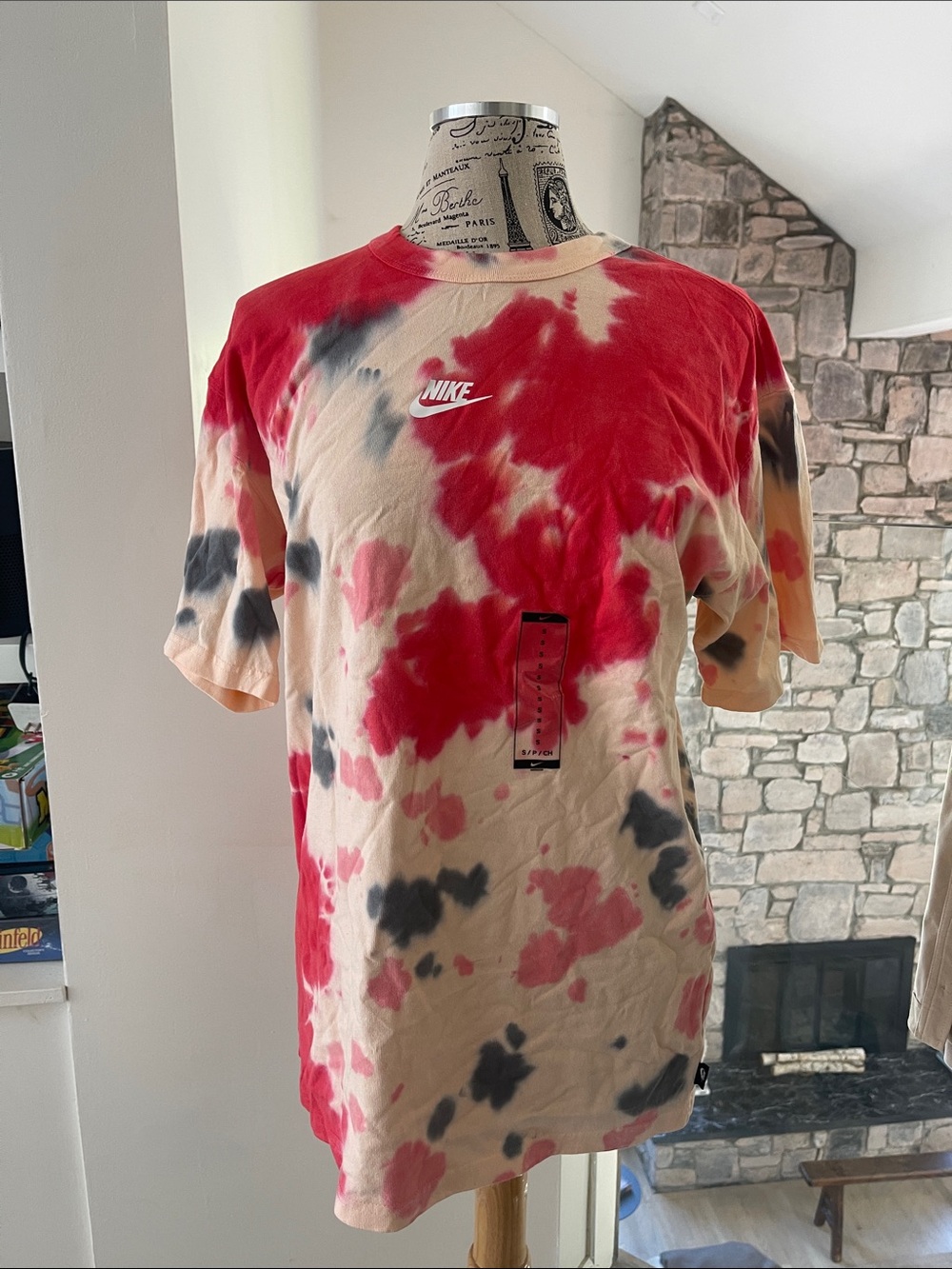 Nike Men’s Tie-Dye Crew Tee in Red, Black, and Cream